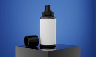 elegant kunstmatig fles met blauw achtergrond voor Product of merk presentatie. 3d renderen voorkant visie Product fles foto