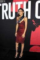 los angeles - apr 12 - sophia ali Bij de blumhouse s waarheid of durven première Bij cinerama koepel Aan april 12, 2018 in los engelen, ca foto