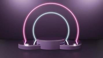 3d Product backdrop met Scherm meerdere cirkel neon podium foto