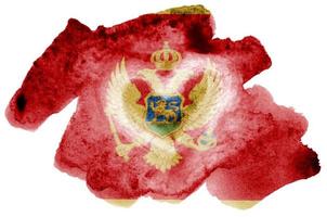 Montenegro vlag is afgebeeld in vloeistof waterverf stijl geïsoleerd Aan wit achtergrond foto