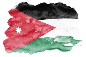 Jordanië vlag is afgebeeld in vloeistof waterverf stijl geïsoleerd Aan wit achtergrond foto