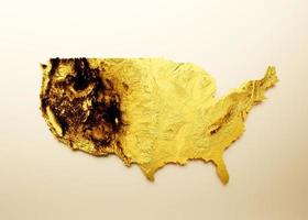 Verenigde Staten van Amerika kaart gouden metaal kleur hoogte kaart achtergrond 3d illustratie foto