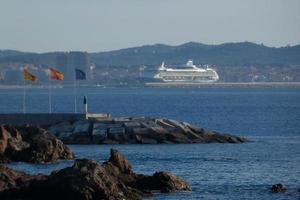 transatlantisch afgemeerd in de haven van palamos, costa bravoure, Catalonië, Spanje foto