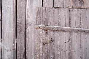 houten deur van een oud schuur, met roestig nagels plakken uit van de planken, in de platteland. abstract achtergrond. foto