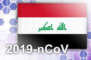 Irak vlag en futuristische digitaal abstract samenstelling met 2019-ncov inscriptie. covid-19 het uitbreken concept foto