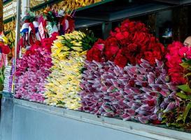 bloemen voor uitverkoop naar brengen naar aanbidden de Boeddha foto