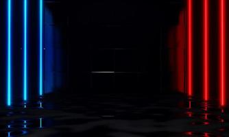 3d futuristische abstract blauw en rood neon licht Aan abstract achtergrond met reflectie Aan verdieping foto