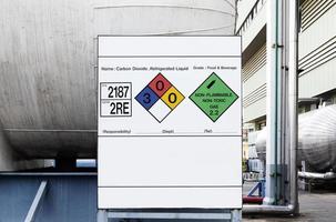 chemisch naam en chemisch formule icoon Aan wit teken met groot koolstof dioxide chemisch tank foto