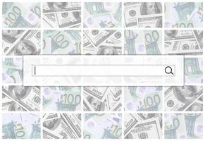 de zoeken draad is gelegen Aan top van collage van veel afbeeldingen van euro bankbiljetten in denominaties van 100 en 500 euro aan het liegen in de hoop foto