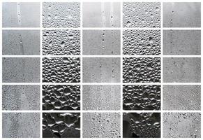 een collage van veel verschillend fragmenten van glas, versierd met regen druppels van de condensaat. zwart en wit tonen foto