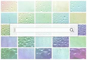 de zoeken veld- is gelegen Aan top van collage van veel verschillend fragmenten van glas, versierd met regen druppels van de condensaat. regenboog kleuren foto