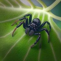 zwart kleur schattig spin Aan top van een blad foto