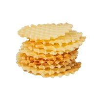 een stack van gouden ronde wafels geïsoleerd. foto