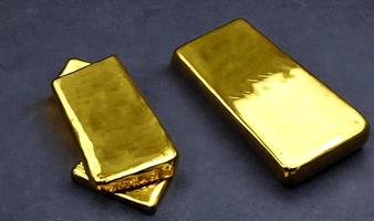 goud ingots. stack van goud bars, financieel concepten. foto