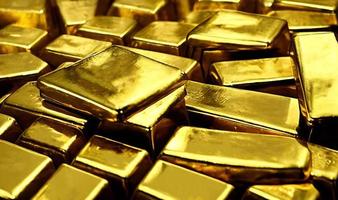 goud ingots. stack van goud bars, financieel concepten. foto