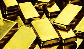 goud ingots. stack van goud bars, financieel concepten. foto