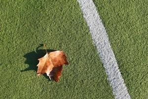 kunstmatig grasmat voetbal veld, een hoek markeerstift lijn. foto