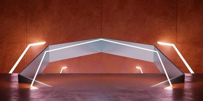 technologie achtergrond neon lichten en lasers tonen kamer modern toonzaal 3d illustratie foto