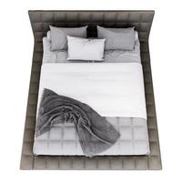 3d meubilair donker kleding stof dubbele bed geïsoleerd Aan een wit achtergrond, decoratie ontwerp voor slaapkamer. foto