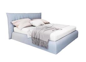 3d meubilair modern blauw leer dubbele bed geïsoleerd Aan een wit achtergrond, decoratie ontwerp voor slaapkamer foto