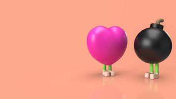 de bom en hart voor wapen of liefde concept 3d renderen foto