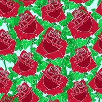 naadloos patroon van groot rood roos bloemknoppen met bladeren Aan een licht groen achtergrond, textuur, ontwerp foto