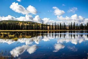een reflectie van bomen, meer en de lucht in chilcotine Brits Columbia foto