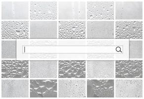 de zoeken veld- is gelegen Aan top van collage van veel verschillend fragmenten van glas, versierd met regen druppels van de condensaat. zwart en wit tonen foto