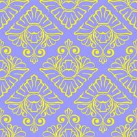 naadloos grafisch patroon, bloemen geel ornament tegel Aan blauw achtergrond, textuur, ontwerp foto