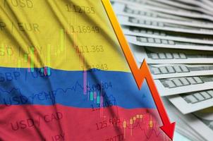 Colombia vlag en tabel vallend ons dollar positie met een ventilator van dollar rekeningen foto