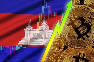 Cambodja vlag en cryptogeld groeit neiging met veel gouden bitcoins foto