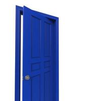 Open geïsoleerd blauw deur Gesloten 3d illustratie renderen foto