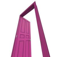 Open geïsoleerd roze deur Gesloten 3d illustratie renderen foto