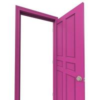 Open geïsoleerd roze deur Gesloten 3d illustratie renderen foto