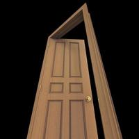 Open hout geïsoleerd deur Gesloten houten 3d illustratie renderen foto