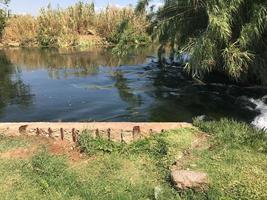 toneel- klein rivier- en natuurlijk landschap in voorjaar foto