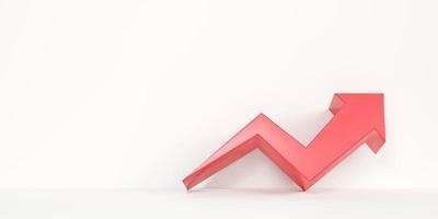 rood pijl diagram Aan een wit achtergrond. een toenemen in winst, en investering groei of een stijgende lijn voorraad grafiek. met kopiëren ruimte. 3d renderen illustratie foto