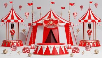 3d carnaval podium met veel ritten en winkels circus tent 3d illustratie foto