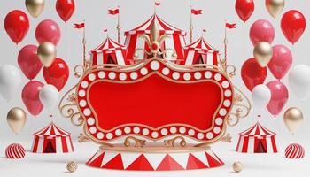 3d carnaval podium met veel ritten en winkels circus tent 3d illustratie foto