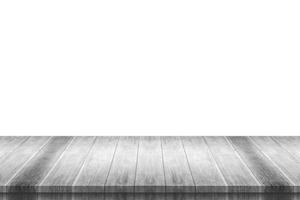 leeg wit houten tafel top geïsoleerd Aan wit achtergrond foto