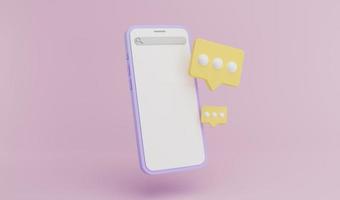 3d renderen illustratie tekenfilm minimaal online boodschappen doen Aan sociaal media app, babbelen bubbels Aan een smartphone geïsoleerd, sociaal media berichten, sms, opmerkingen, digitaal winkels, web, advertentie foto