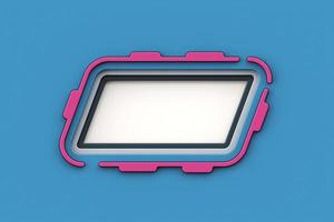 abstract plein papier snee. roze lijn kader met blauw achtergrond. minimaal stijl, papier besnoeiing laag grens foto