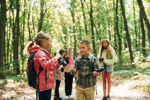 nieuw plaatsen. kinderen in groen Woud Bij zomer dag samen foto