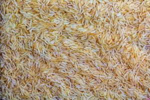 achtergrond van lang graan voorgekookt ongekookt rijst. rijst- grutten net zo achtergrond en textuur. foto