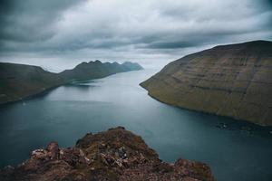 keer bekeken van kunoy en kalsoy van klakkur in Faeröer eilanden foto