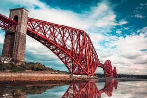 de beroemd weer het spoor brug in Edinburgh. een spectaculair prestatie van bouwkunde dat torens van de rivier- vooruit. foto