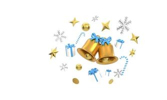 vrolijk Kerstmis achtergrond met schijnend goud ornamenten. sneeuwvlokken, geschenk, snoep, foto