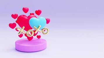 gelukkig Valentijnsdag dag 3d hart vormig banier en xo symbool Aan de landingsbaan 3d renderen foto