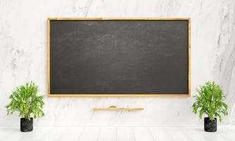 zwart bord achtergrond schoolbord met houten kader in kamer. blanco houten schoolbord foto