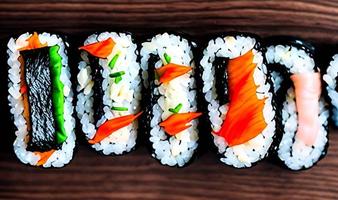 traditioneel, vers heerlijk sushi broodjes voedsel. creatief sushi. foto